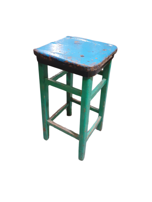 0078014 Blue/Green Painted Stool X1 (64cm long by 34cm square)