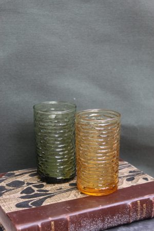 1001090 Tall Green and Orange Rippled Glass Tumblers (250ml)