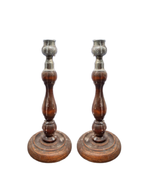 0026003 X2 Wooden Candlesticks With Steel Topper