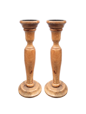 0026013 X2 Wooden Twisted Stem Candlesticks (45cm H)