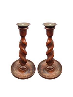 0025005 X2 Wooden Twisted Stem Candlesticks