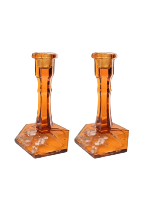 0026069 X2 Orange Glass Candlesticks (18cm H)