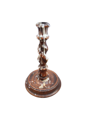 0026020 X1 Wooden Candlestick with Melted Wax (22cm H)