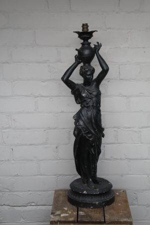 0027133 Black Painted Plaster Female Statue Lamp