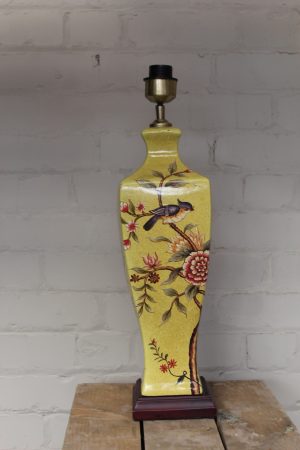 0027158 Yellow Ceramic Floral Lamp with Bird Motif