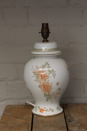 0027160 White Ceramic Lamp with Floral Design