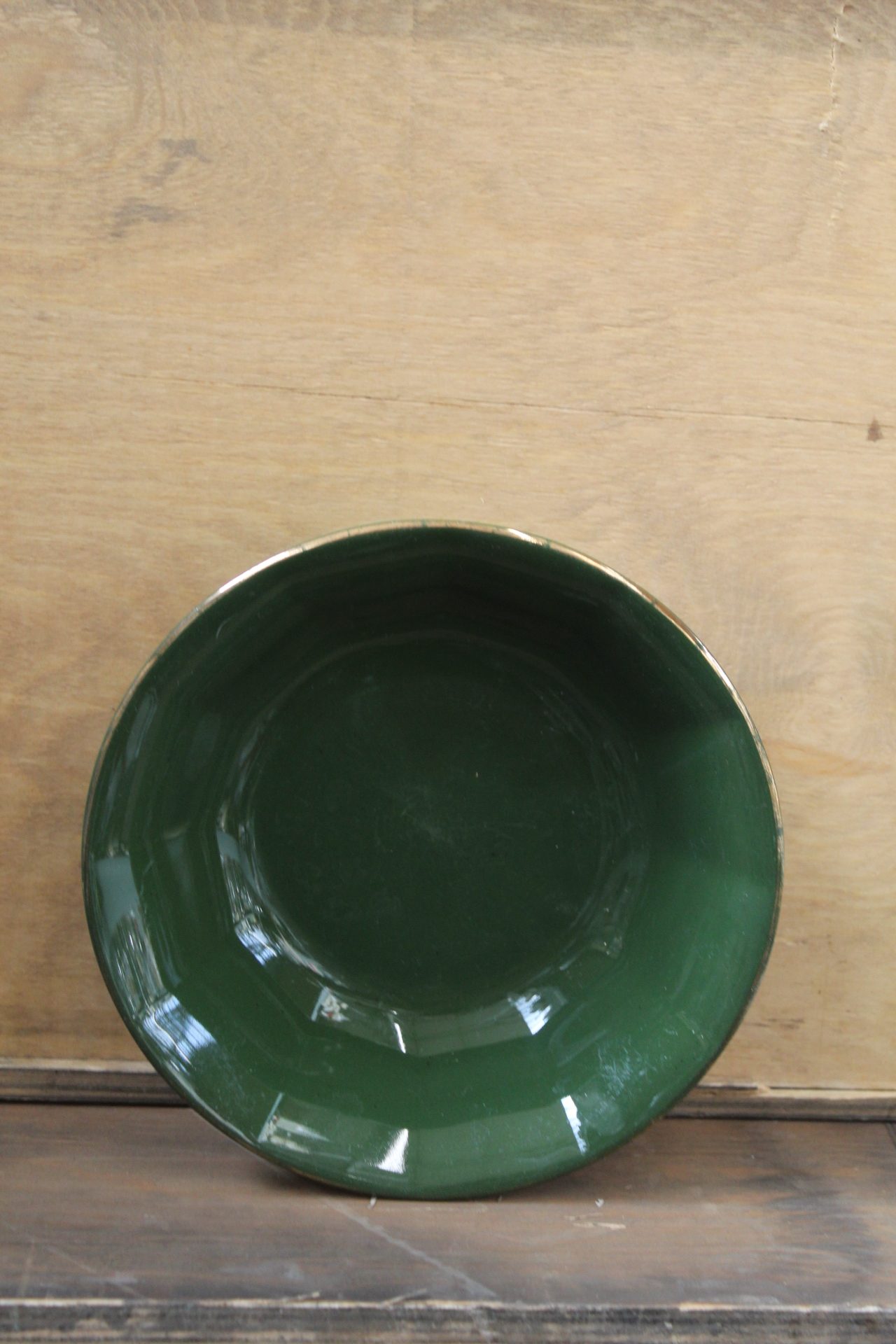 1210008 Deep Green Bowl with Gold Rim