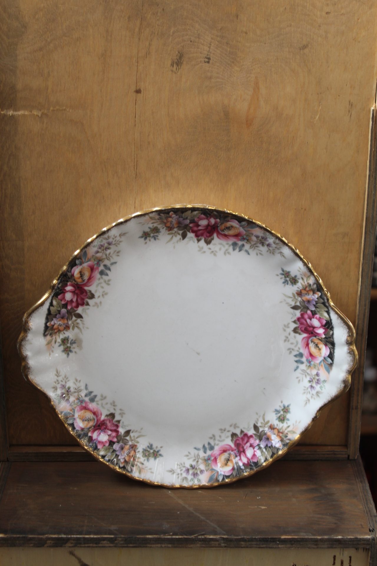 1210030 Pink Floral Plate with Gold Rim