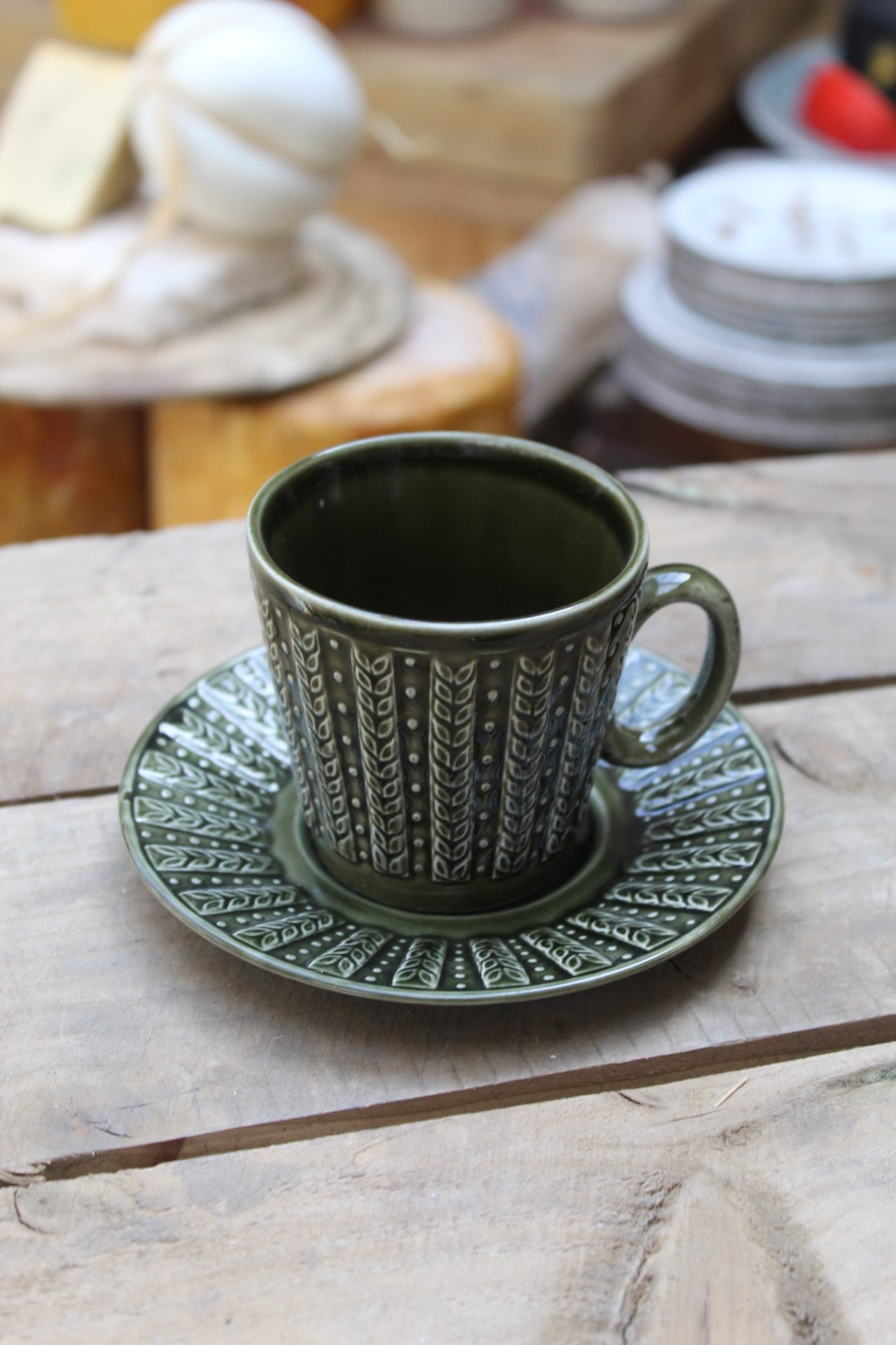 1210078 Deep Green Coffee Mug and Plate