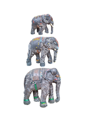 0900052 Set of Mosaic Elephant Figurines (11/14/21cm H)