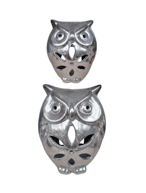 0900079 Set of Silver Owl Figurines (12/18cm H)