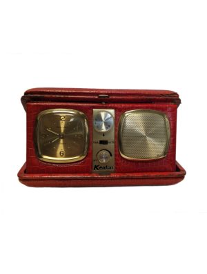 red leather clock radio