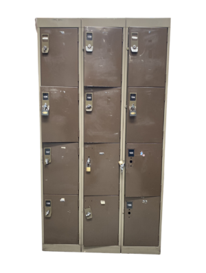 17000011 Twelve Door Brown Metal Lockers x3