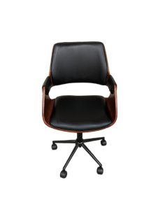 wood and black office chair