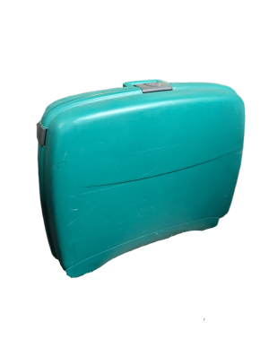 A teal hardshell suitcase