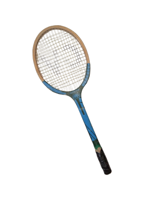 7900113 SPORTS: Blue Vintage Wooden Tennis Racket